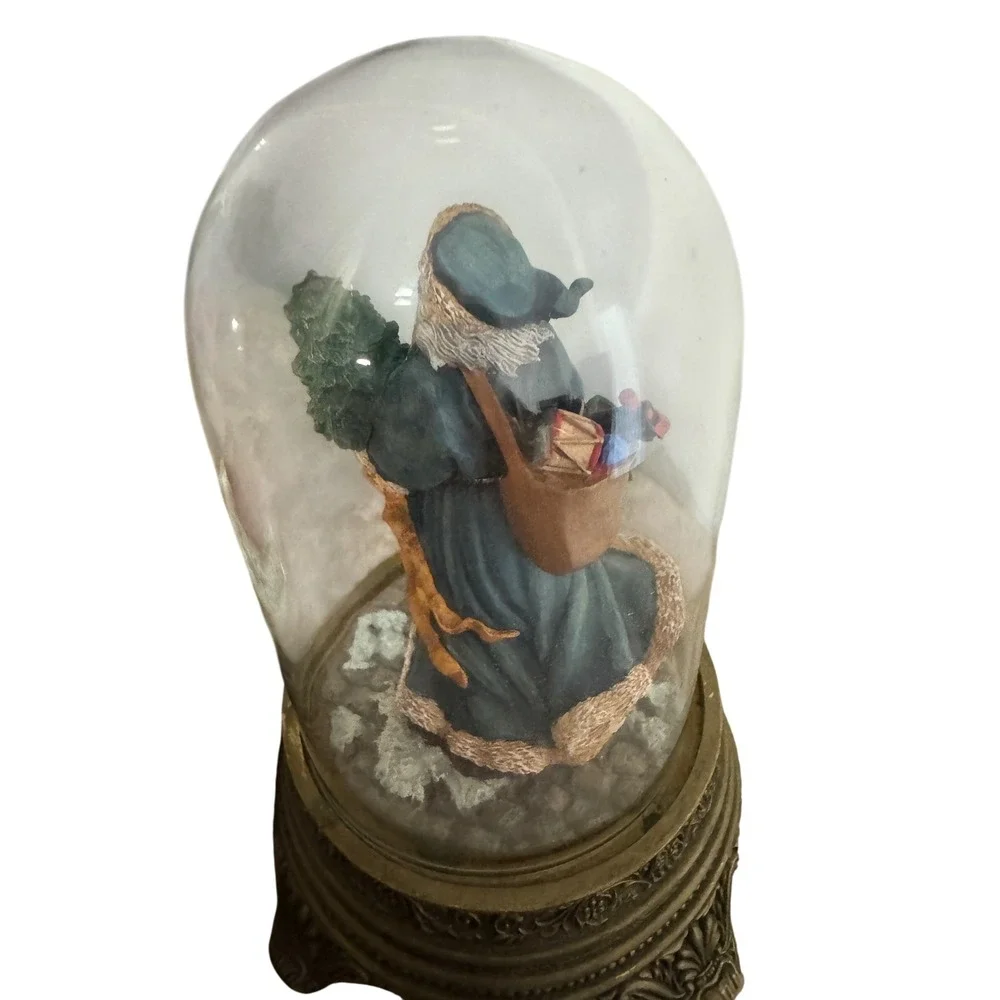 Vintage Kriss Kringle Santa Claus Glass Dome Figurines Christmas Decor Set of 2